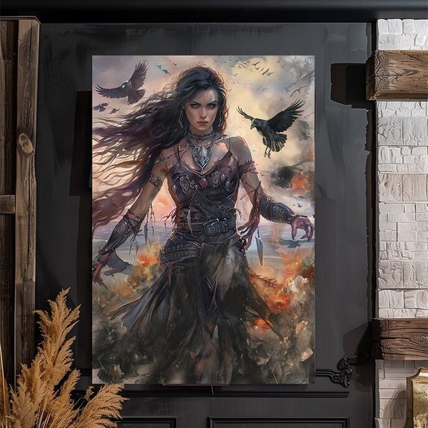 The Morrigan, Irish-Celtic Mythology Goddess, Warrior, Queen, Fanart, Watercolor Art Print, Poster, Canvas, Wrapped Canvas