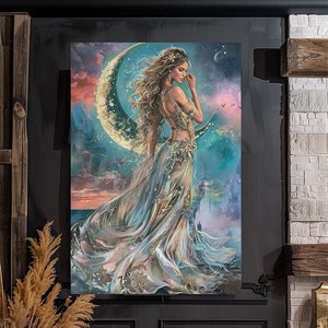 Selene, mitologia da deusa grega, personificação da lua, deusa da lua, impressão de arte em aquarela, pôster, tela, tela envolvida