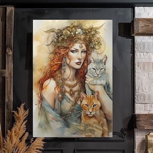Freyja-godin Noorse mythologie, godin van liefde en schoonheid, Lady Freyja, Freya, fanart, aquarelkunstdruk, poster, canvas, verpakt canvas