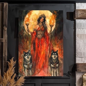 Hecate, Hekate, Goddess Greek Mythology,  Magic and Moon, Night, Witchcraft, Fanart, Watercolor Art Print, Poster, Canvas, Wrapped Canvas