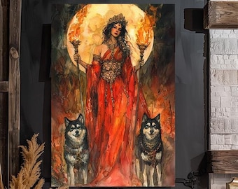 Hecate, Hekate, Goddess Greek Mythology,  Magic and Moon, Night, Witchcraft, Fanart, Watercolor Art Print, Poster, Canvas, Wrapped Canvas