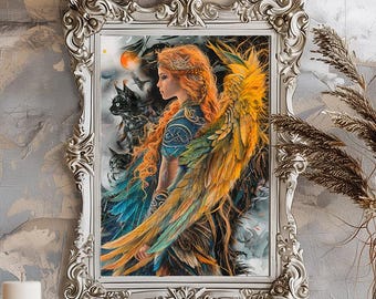 Freyja Goddess Norse Mythology, Goddess of Love and Beauty, Lady Freyja, Freya, Fanart, Watercolor Art Print, Poster, Canvas, Wrapped Canvas
