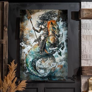 Poseidon, God of the Sea, Greek God Mythology, God of Water, Water God, Fanart, Watercolor Art Print, Poster, Canvas, Wrapped Canvas