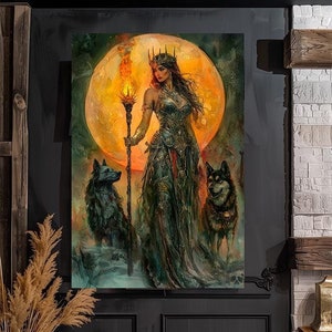 ヘカテ、ヘカテ、ギリシャ神話の女神、魔法と月、夜、魔術、ファンアート、水彩画アートプリント、ポスター、キャンバス、ラップキャンバス