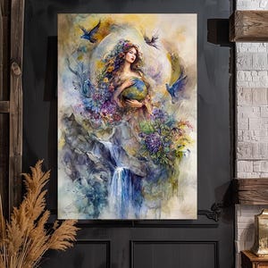 Gaia, Greek Goddess Mythology, Goddess of Earth, Mother of All Life, Watercolor, Fanart, Art Print, Poster, Canvas, Wrapped Canvas