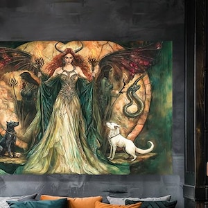 Hecate, Hekate, Goddess Greek Mythology, Magic and Moon, Night, Witchcraft, Fanart, Watercolor Art Print, Poster, Canvas, Wrapped Canvas