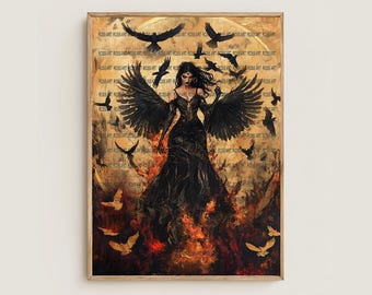 The Morrigan, Irish-Celtic Mythology Goddess, Warrior, Queen, Fanart, Stained Glass Style, Art Print, Poster, Canvas, Wrapped Canvas