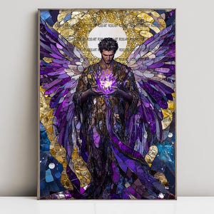 Archangel Zadkiel, Purple Flame, Violet Flame, Angel of Memory, Angel of Mercy, Watercolor Art Print, Poster, Canvas, Wrapped Canvas