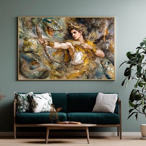 アポロと蛇のピュトン、ギリシャ神、太陽神、癒し、ギリシャ神話、水彩画、アートプリント、ポスター、キャンバス、ラップキャンバス