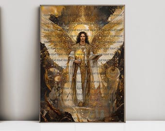 Archangel Uriel, Angel of Wisdom, Angel of Truth, Angel of Light, Knowledge, Watercolor Art Print, Poster, Canvas, Wrapped Canvas