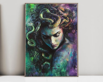 Medusa, Greek Goddess Mythology, Queen of the Gorgons, Lady Gorgon, Lady Medusa, Watercolor Art Print, Poster, Canvas, Wrapped Canvas