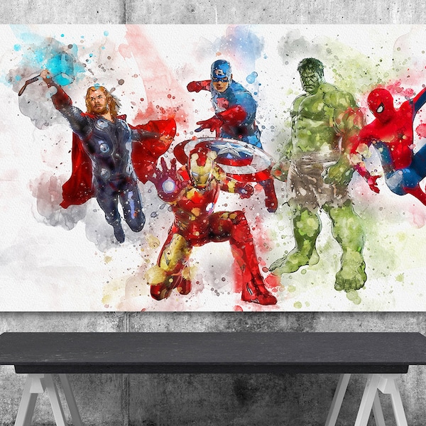 Thor, Iron Man, Captain America, Hulk, Spider-Man, Avengers Endgame, Digital Download, Print, Poster, Art, Watercolor, Painting