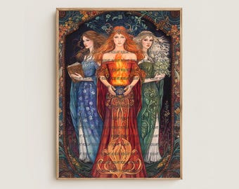 Brigid, Triple Goddess, Celtic Mythology, Aspects of Healing, Poetry and Smithcraft, Watercolor Art Print, Poster, Canvas, Wrapped Canvas