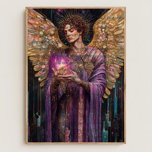 Archangel Zadkiel, Purple Flame, Violet Flame, Angel of Memory, Angel of Mercy, Watercolor Art Print, Poster, Canvas, Wrapped Canvas