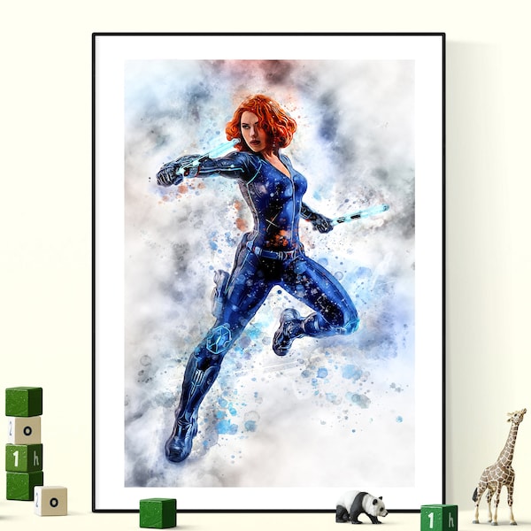 Schwarze Witwe, Natasha Romanoff, Scarlett Johansson, Avengers Endspiel, digitaler Download, Druck, Poster, Kunst, Aquarell, Malerei