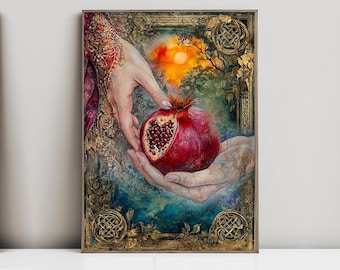 Hades and Persephone, Pomegranate, Greek Gods Mythology, Gods of the Underworld, Watercolor Art Print, Poster, Canvas, Wrapped Canvas