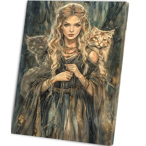 Freyja Goddess Norse Mythology, Goddess of Love and Beauty, Lady Freyja, Freya, Fanart, Watercolor Art Print, Poster, Canvas, Wrapped Canvas