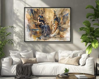 Egyptian Goddess Isis and Maat, Egyptian Mythology, Protection, Magic, Justice, Egypt, Watercolor Art Print, Poster, Canvas, Wrapped Canvas