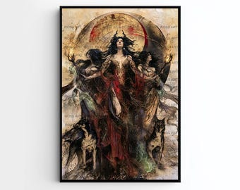 Hecate, Hekate, Goddess Greek Mythology, Magic and Moon, Night, Witchcraft, Fanart, Watercolor Art Print, Poster, Canvas, Wrapped Canvas
