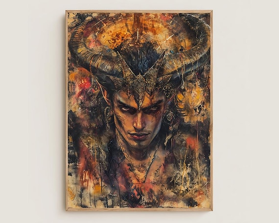 ぷうあ 絵画２点 ルシファー、堕天使、悪魔、サタン、邪悪な天使、水彩画、ポスター