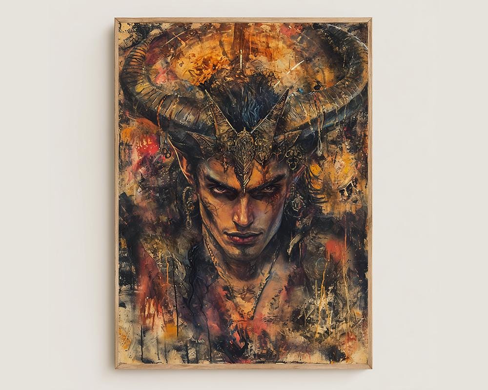 ルシファー、堕天使、悪魔、サタン、邪悪な天使、水彩画、ポスター