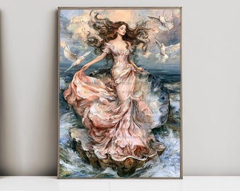 Aphrodite, Greek Goddess Mythology, Goddess of Love and Beauty, Watercolor Art Print, Poster, Canvas, Wrapped Canvas