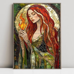 Brigid, Brigit, Irish-Celtic Mythology Goddess, Stained Glass Style, Spring, Fertility and Life, Art Print, Poster, Canvas, Wrapped Canvas