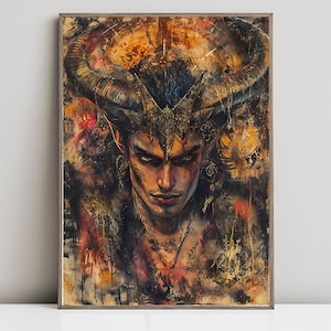 ルシファー、堕天使、悪魔、サタン、邪悪な天使、水彩画、ポスター