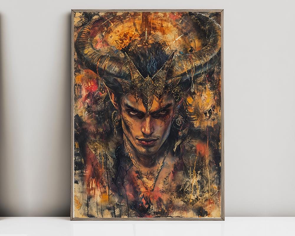 ルシファー、堕天使、悪魔、サタン、邪悪な天使、水彩画、ポスター