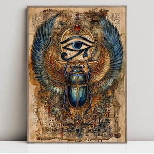 Ankh égyptienne, mythologie égyptienne, Egypte, oeil d'Horus, scarabée, protection et renaissance, impression d'art aquarelle, affiche, toile, toile tendue