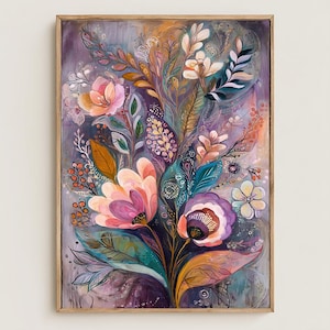 Botanical Floral Art, Abstract Flower, Flower Decoration, Botanical Art, Scandinavian Folk, Floral Art, Poster, Canvas, Wrapped Canvas
