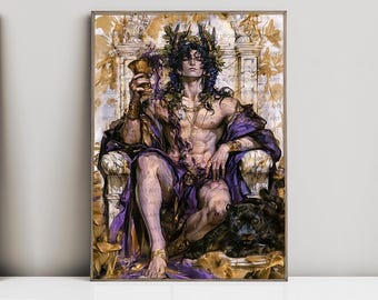 Dionysus, God of Wine, God of Fertility and Festivity, God Greek Mythology, Fanart, Watercolor Art Print, Poster, Canvas, Wrapped Canvas