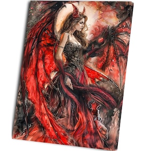 Lilith, Lustvolle Frau, Dämonin, Dunkle Göttin, Dämonenmutter, Succubus, Fanart, Aquarell Kunstdruck, Poster, Leinwand, gerahmt