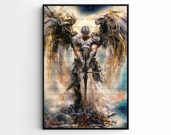 Archangel Michael, Spiritual Warrior, Powerful Protector, Leader of Angels, Angel Art, Watercolor Art Print, Poster, Canvas, Wrapped Canvas