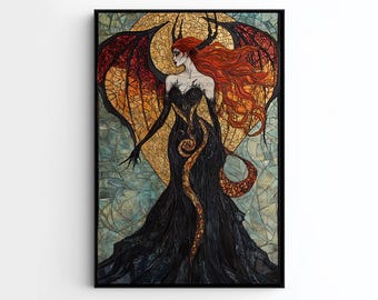 Lilith, Lustful Woman, Demon Woman, Dark Goddess, Demon Mother, Succubus, Fanart, Stained Glass Style, Poster, Canvas, Wrapped Canvas