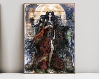 Hecate, Hekate, Goddess Greek Mythology,  Magic and Moon, Night, Witchcraft, Fanart, Watercolor Art Print, Poster, Canvas, Wrapped Canvas