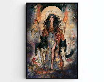 Hecate, Hekate, Goddess Greek Mythology,  Magic and Moon, Night, Witchcraft, Fanart, Watercolor Art Print, Poster, Canvas, Wrapped Canvas