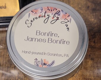 Serenity by Jan Candle - Bonfire Scented - Hand-poured - Reusable Metal Tin - Soy Wax - Vegan - The Office Candle