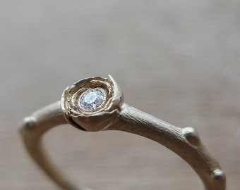 Anello di fidanzamento alternativo, anello di fidanzamento naturale, anello di fidanzamento foglia, anello di fidanzamento ispirato alla natura, anello di fidanzamento ramo