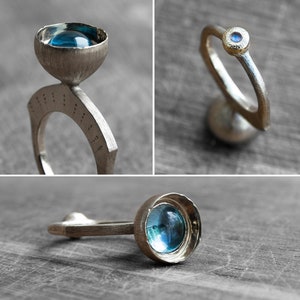 Alternative Engagement Ring, London Blue Topaz Ring, Nature Inspired Engagement Ring, Unique Engagement Ring, Moonstone Engagement Ring