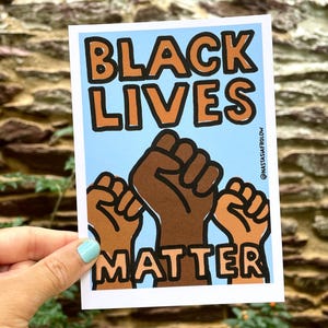 Illustration Black lives matter, BLM, slogan antiraciste, lutte antiraciste, lutte contre le racisme, lettrage militant