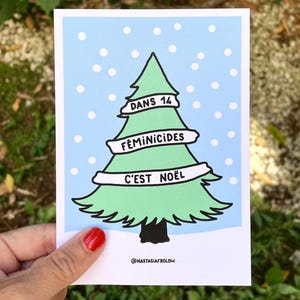 Illustration &quot;in 14 femicides it&#39;s Christmas&quot;, feminism, We All march, postcard, poster, feminist slogan