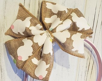 Easter Hair Bow- Burlap & Bunnies