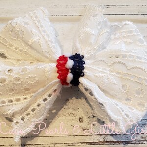 4th of July Hair Bow ~ USA Eyelet Lace Hair Bow