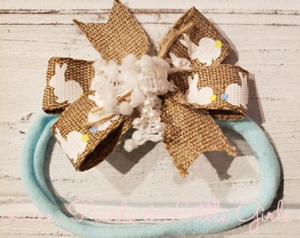 Easter Baby Girl Headband - Bunnies & Pearls