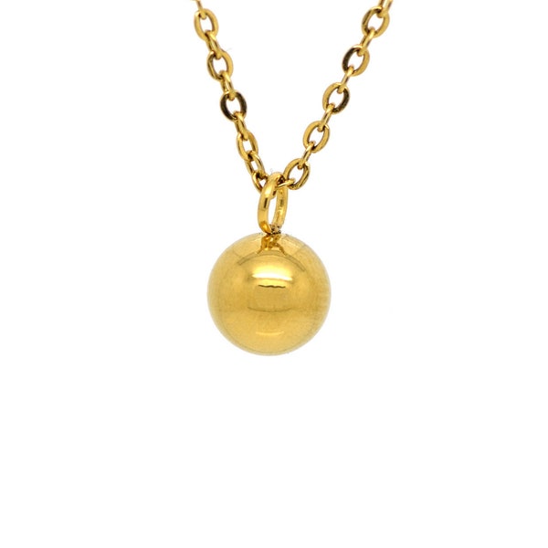 Gold Wrecking Ball Necklace, Cannonball Sphere Pendant, Modernist Jewelry