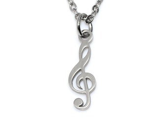 G Clef Necklace in Stainless Steel, Musician Charm, Musical Note Music Jewelry