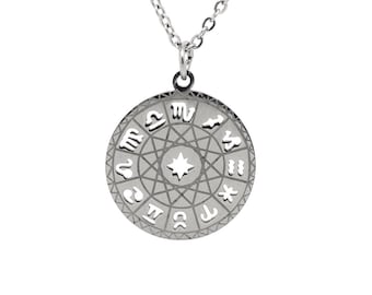 Full Zodiac Necklace in Stainless Steel, Star Constellation Pendant, Birthday Jewelry