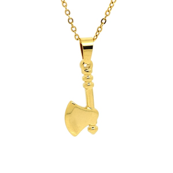 Golden Axe Pendant Necklace, Gold Hatchet Stainless Steel Jewelry