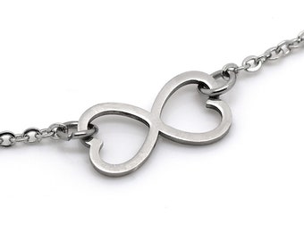 Infinity Heart Ketting in roestvrij staal, Choker Style Silver Eternity Loop Symbol Charm, Eeuwige Liefde Sieraden